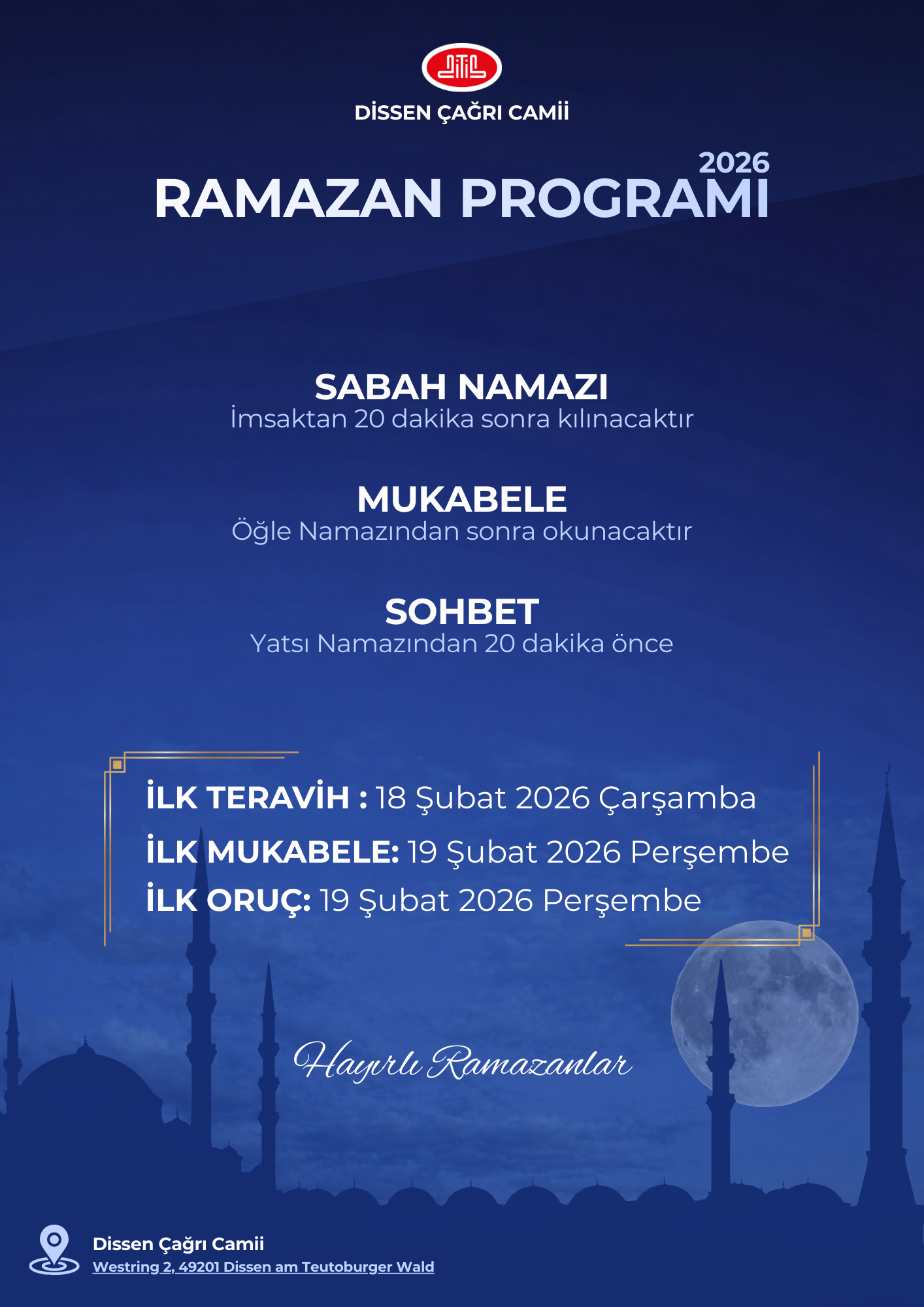 2026 Yılı Ramazan Ayı Programı